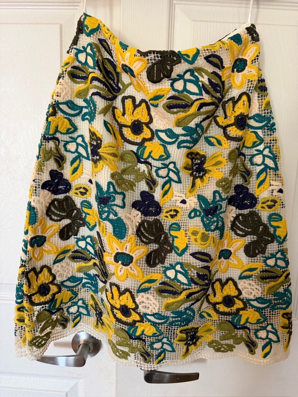 Floral Embroidered A-Line Skirt in Yellow & Teal